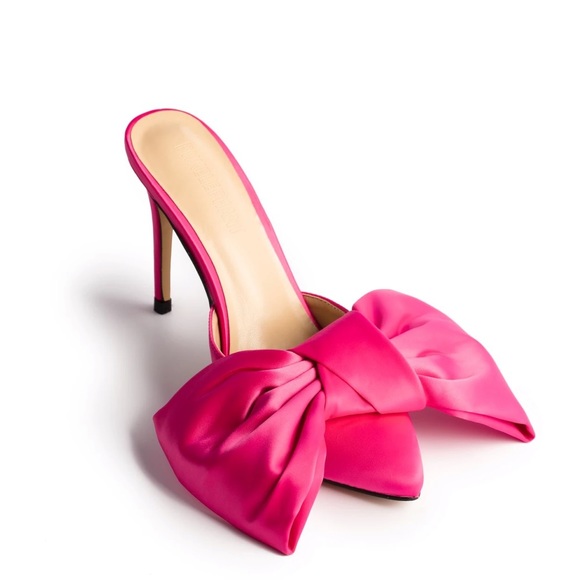 Shoes | Pnk Elephant Pink Satin Bow Mules Nib Sz 4 | Poshmark